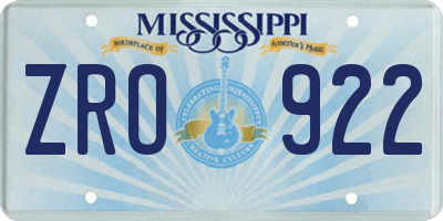 MS license plate ZRO922