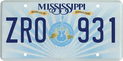 MS license plate ZRO931