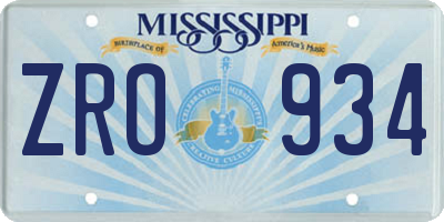 MS license plate ZRO934