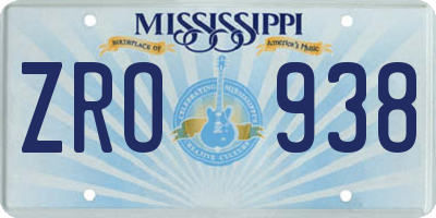 MS license plate ZRO938