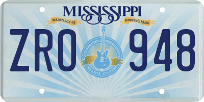 MS license plate ZRO948