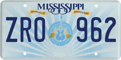 MS license plate ZRO962