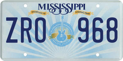 MS license plate ZRO968