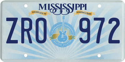MS license plate ZRO972