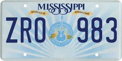 MS license plate ZRO983