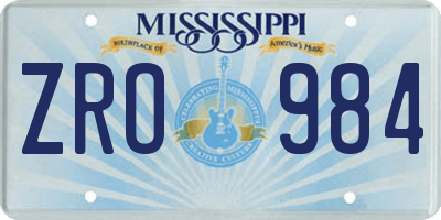 MS license plate ZRO984