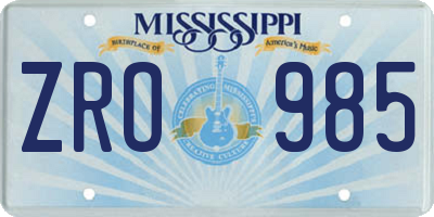 MS license plate ZRO985