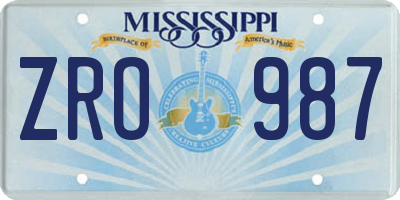 MS license plate ZRO987