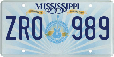 MS license plate ZRO989