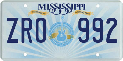 MS license plate ZRO992