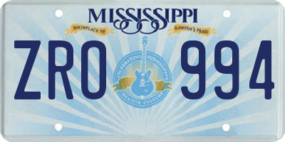 MS license plate ZRO994