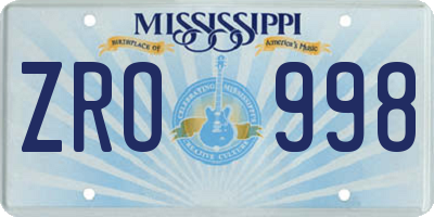 MS license plate ZRO998