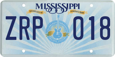 MS license plate ZRP018