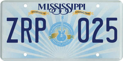 MS license plate ZRP025