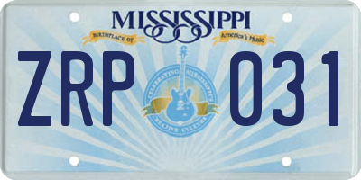 MS license plate ZRP031