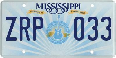 MS license plate ZRP033