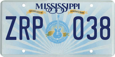 MS license plate ZRP038