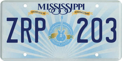 MS license plate ZRP203