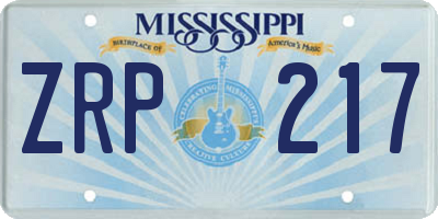 MS license plate ZRP217