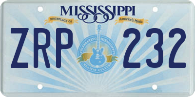 MS license plate ZRP232