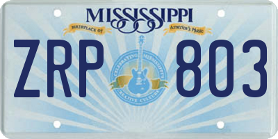 MS license plate ZRP803