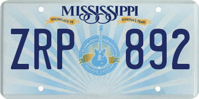 MS license plate ZRP892