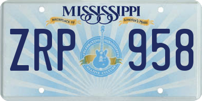 MS license plate ZRP958