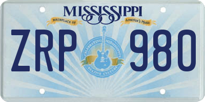 MS license plate ZRP980
