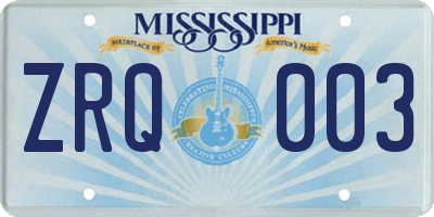 MS license plate ZRQ003