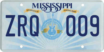 MS license plate ZRQ009