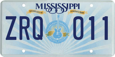 MS license plate ZRQ011