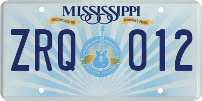 MS license plate ZRQ012
