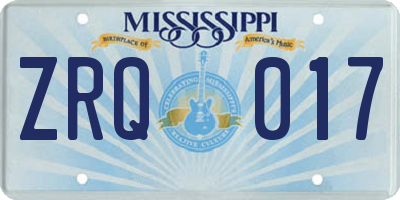 MS license plate ZRQ017