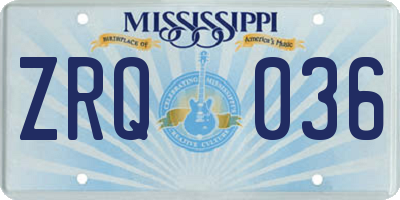 MS license plate ZRQ036