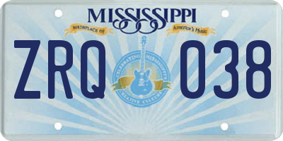 MS license plate ZRQ038