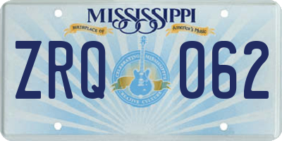 MS license plate ZRQ062
