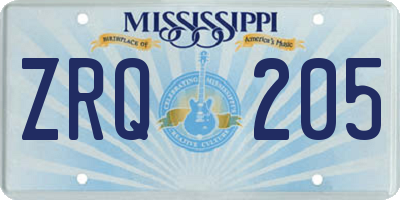 MS license plate ZRQ205