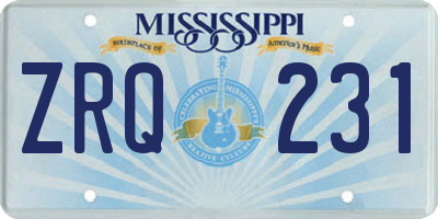 MS license plate ZRQ231