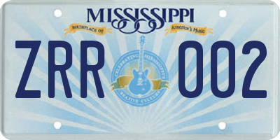 MS license plate ZRR002