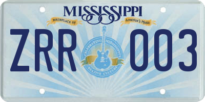 MS license plate ZRR003