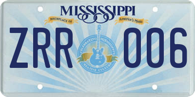 MS license plate ZRR006