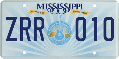 MS license plate ZRR010