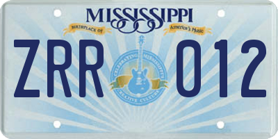 MS license plate ZRR012
