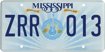 MS license plate ZRR013