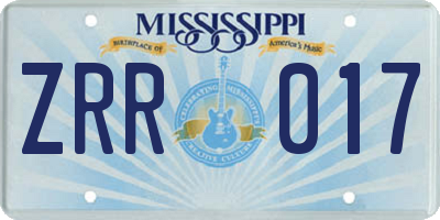 MS license plate ZRR017