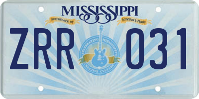 MS license plate ZRR031