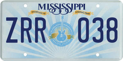 MS license plate ZRR038