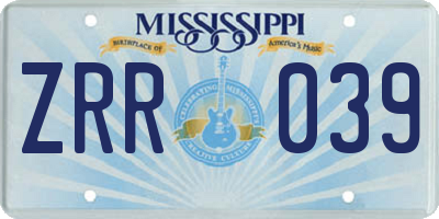 MS license plate ZRR039