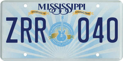 MS license plate ZRR040