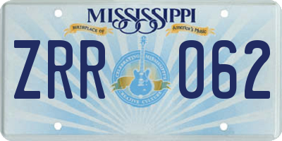 MS license plate ZRR062
